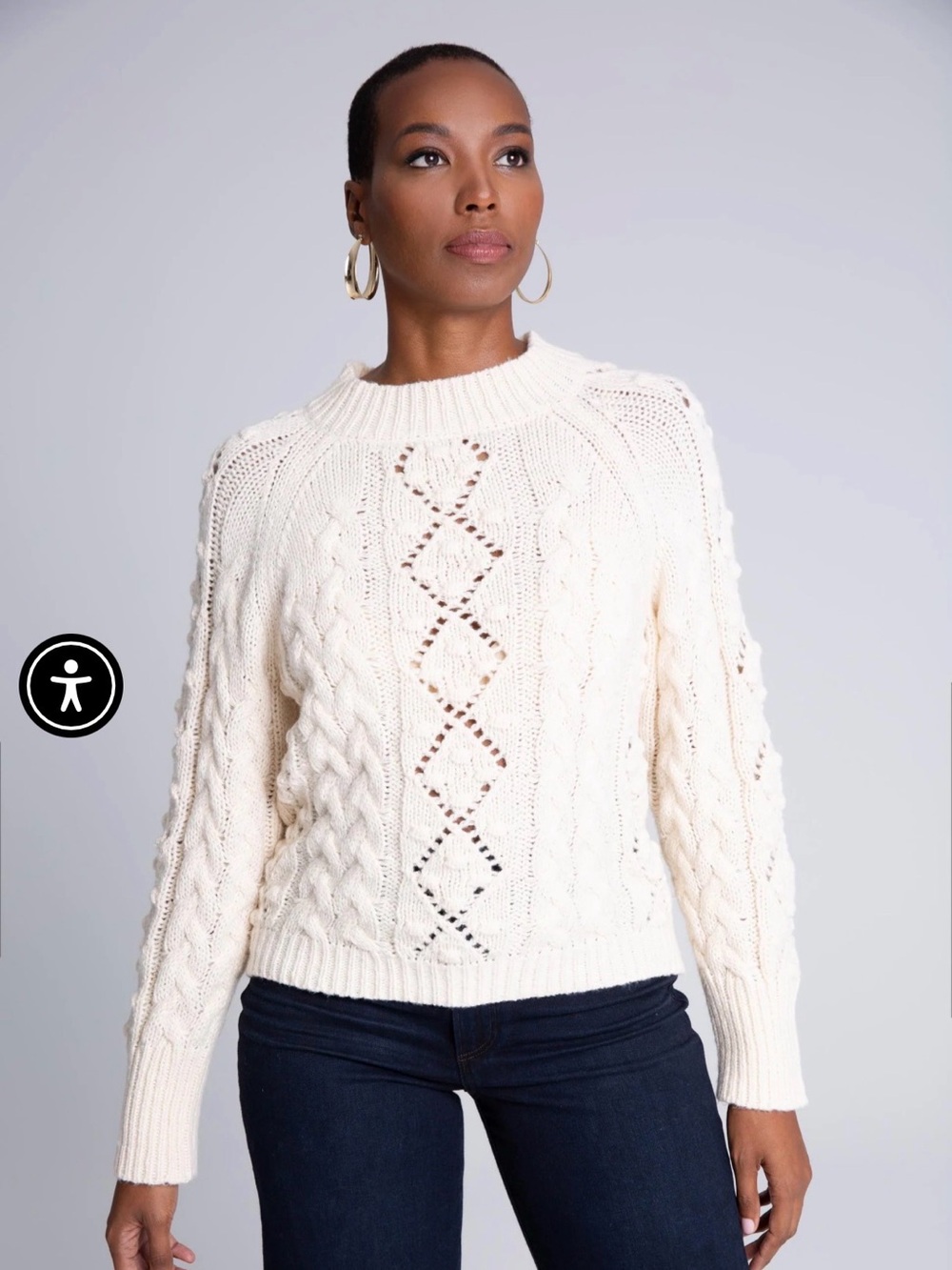 Cream Cable Knit Turtleneck Sweater - Women's Cozy Pullover